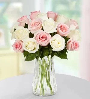 Lovely Mom Roses 18 Stems with Clear Vase