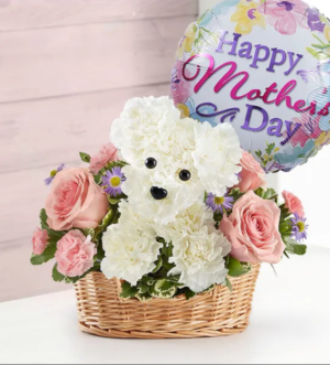 Precious Pup with Balloon Mother's Day Arrangements