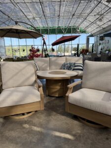 Outdoor Patio Furniture with love sea and two swivel chairs and table